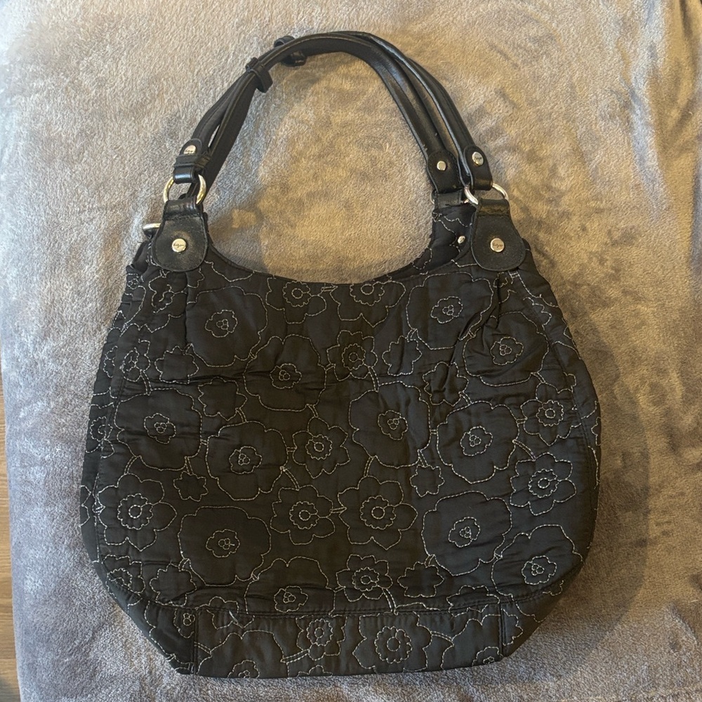Thirty-One Black Floral Quilted Shoulder Bag